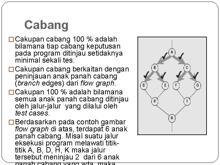 Cabang � Cakupan cabang 100 % adalah bilamana tiap cabang keputusan pada program ditinjau