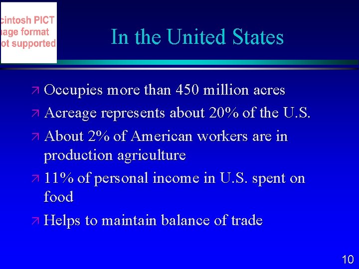 In the United States Occupies more than 450 million acres Acreage represents about 20%