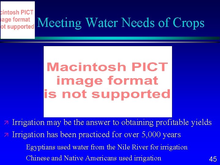 Meeting Water Needs of Crops Irrigation may be the answer to obtaining profitable yields