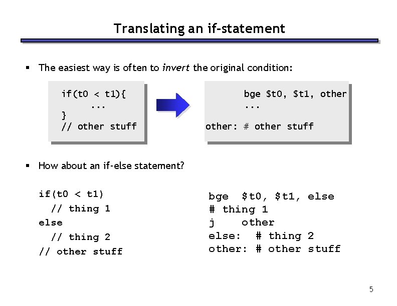 Translating an if-statement § The easiest way is often to invert the original condition: