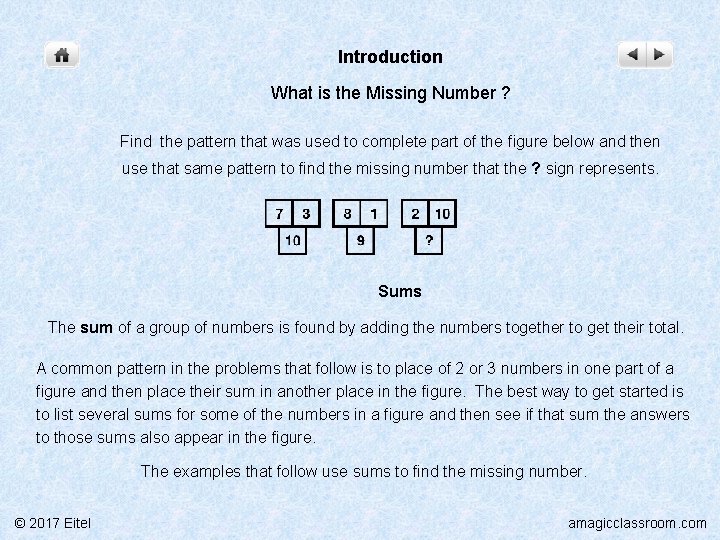 Introduction What is the Missing Number ? Find the pattern that was used to