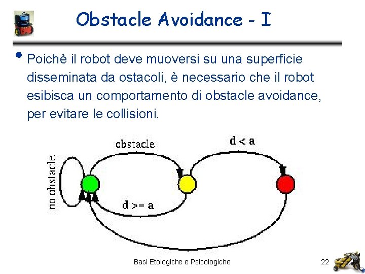 Obstacle Avoidance - I • Poichè il robot deve muoversi su una superficie disseminata