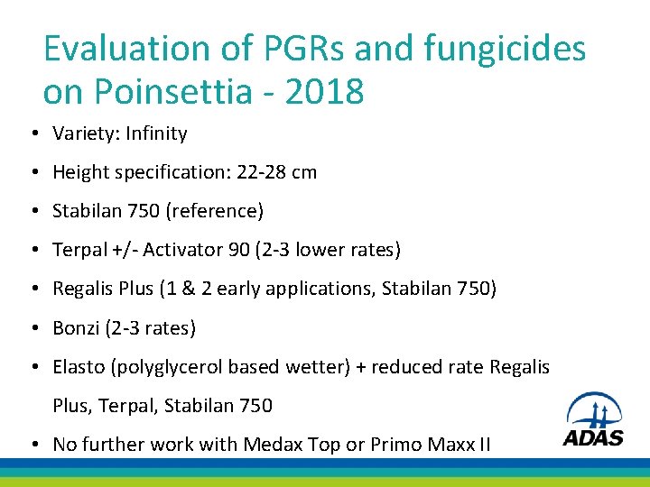 Evaluation of PGRs and fungicides on Poinsettia - 2018 • Variety: Infinity • Height
