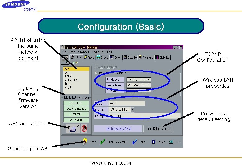 Configuration (Basic) AP list of using the same network segment TCP/IP Configuration Wireless LAN