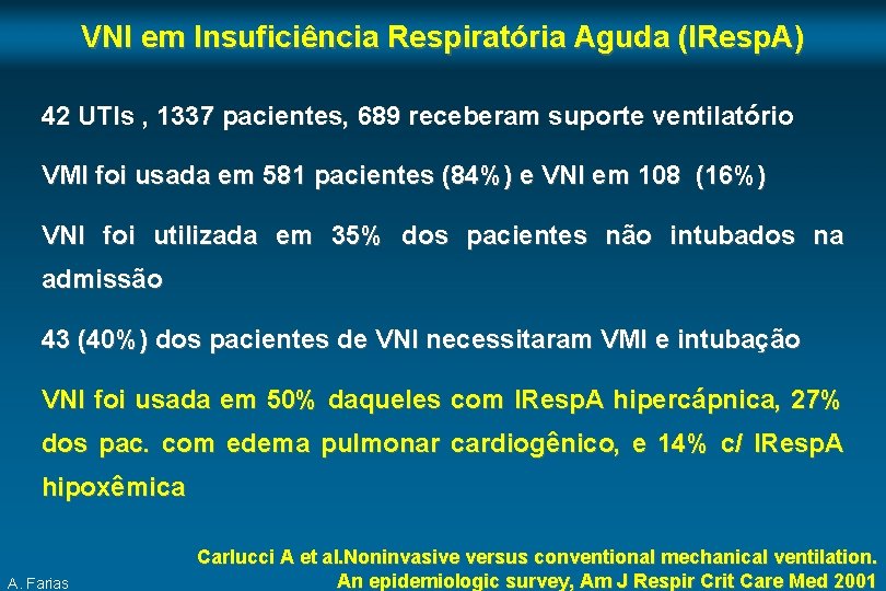 VNI em Insuficiência Respiratória Aguda (IResp. A) 42 UTIs , 1337 pacientes, 689 receberam