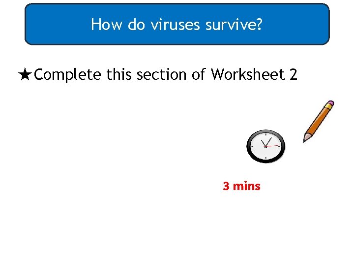 How do viruses survive? ★Complete this section of Worksheet 2 3 mins 