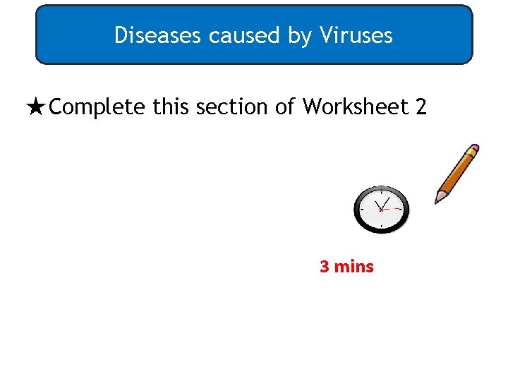 Diseases caused by Viruses ★Complete this section of Worksheet 2 3 mins 