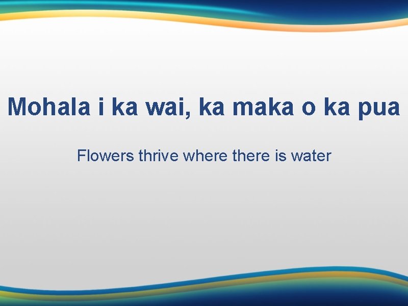 Mohala i ka wai, ka maka o ka pua Flowers thrive where there is