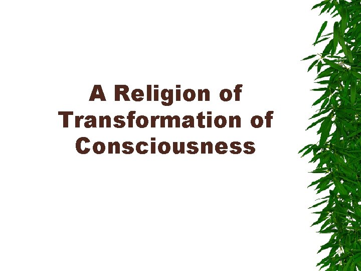 A Religion of Transformation of Consciousness 