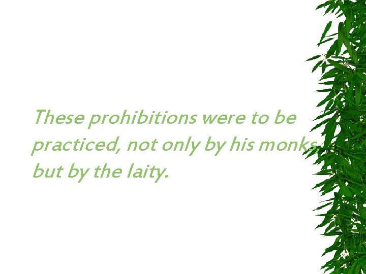 These prohibitions were to be practiced, not only by his monks, but by the