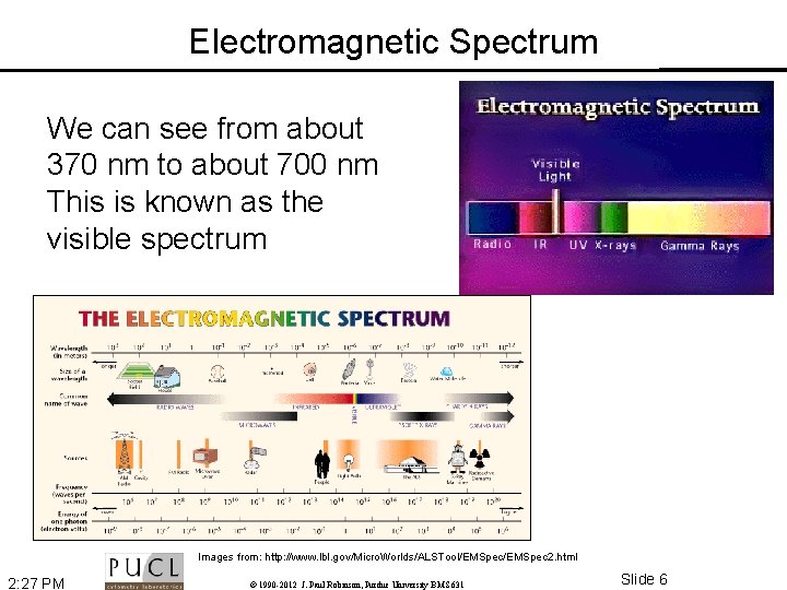 Electromagnetic Spectrum We can see from about 370 nm to about 700 nm This