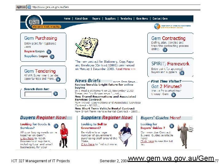 ICT 327 Management of IT Projects www. gem. wa. gov. au/Gem 77 Semester 2,