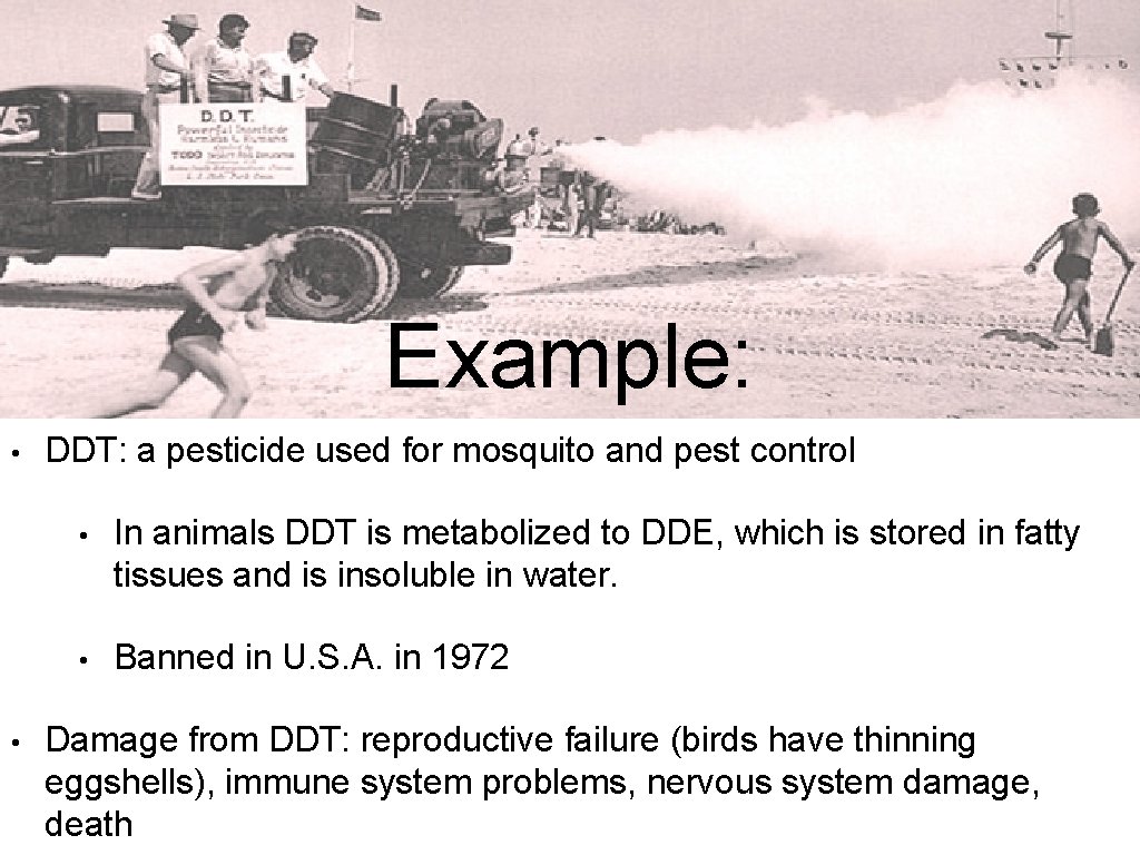 Example: • • DDT: a pesticide used for mosquito and pest control • In