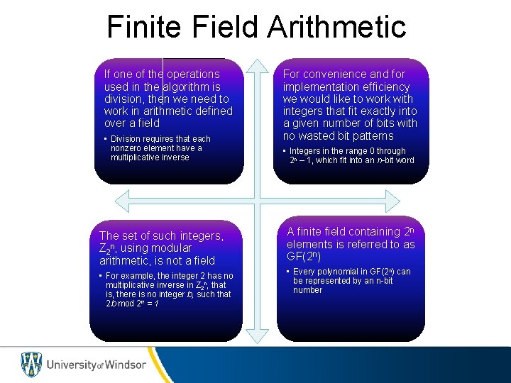 Finite Field Arithmetic If one of the operations used in the algorithm is division,