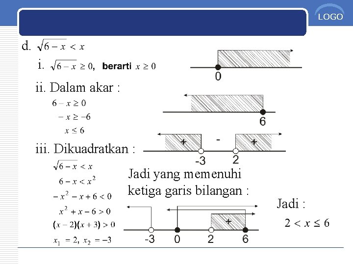 LOGO d. i. ii. Dalam akar : iii. Dikuadratkan : Jadi yang memenuhi ketiga