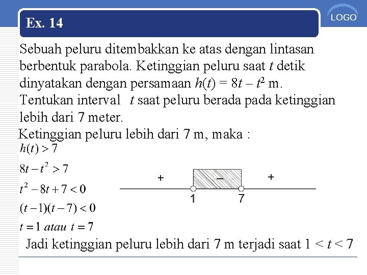 Ex. 14 LOGO Sebuah peluru ditembakkan ke atas dengan lintasan berbentuk parabola. Ketinggian peluru