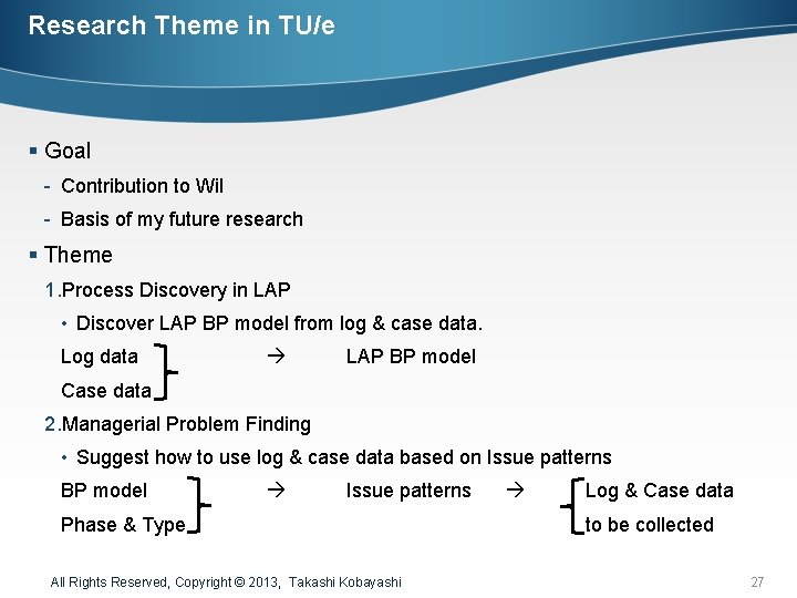 Research Theme in TU/e § Goal - Contribution to Wil - Basis of my
