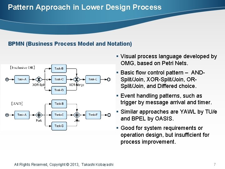 Pattern Approach in Lower Design Process BPMN (Business Process Model and Notation) § Visual