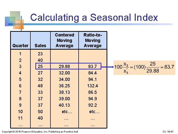 Calculating a Seasonal Index Quarter Sales Centered Moving Average 1 2 3 4 5
