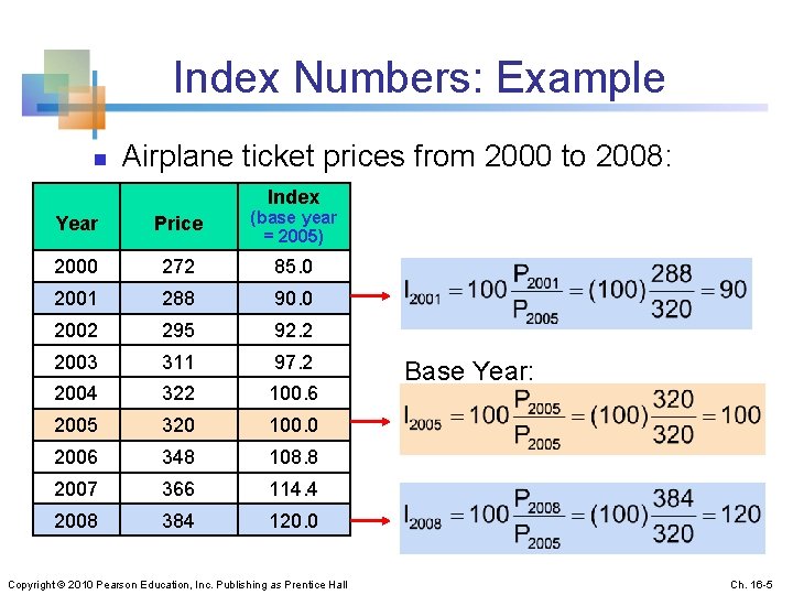 Index Numbers: Example n Airplane ticket prices from 2000 to 2008: Index Year Price