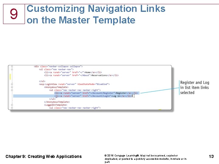 9 Customizing Navigation Links on the Master Template Chapter 9: Creating Web Applications ©