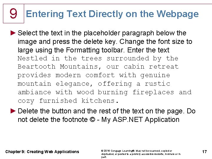 9 Entering Text Directly on the Webpage ► Select the text in the placeholder