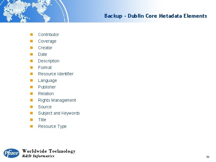 Backup - Dublin Core Metadata Elements n Contributor n Coverage n Creator n Date