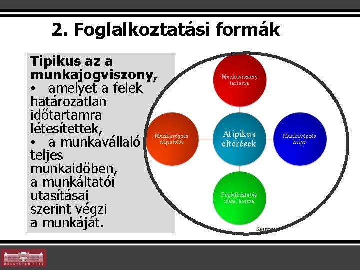 2. Foglalkoztatási formák Tipikus az a munkajogviszony, • amelyet a felek határozatlan időtartamra létesítettek,