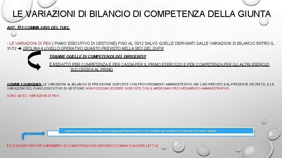 LE VARIAZIONI DI BILANCIO DI COMPETENZA DELLA GIUNTA ART. 175 COMMA 5/BIS DEL TUEL