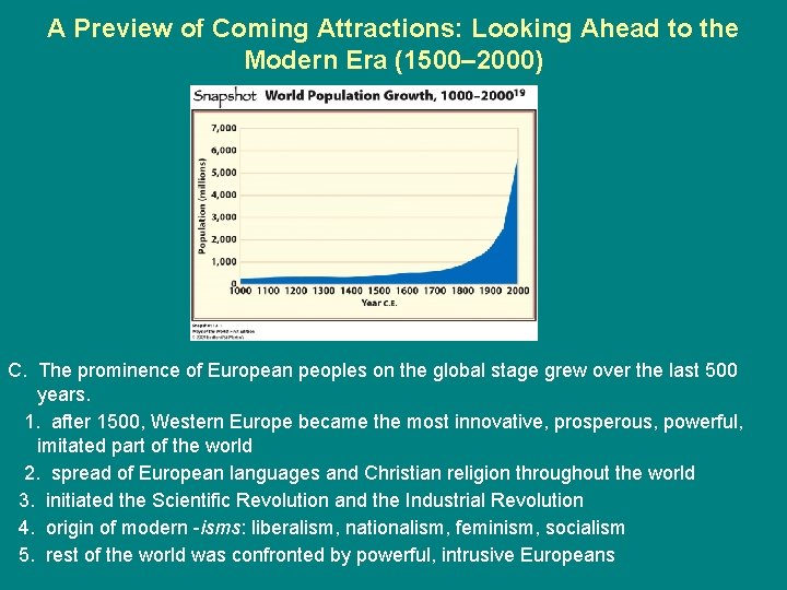 A Preview of Coming Attractions: Looking Ahead to the Modern Era (1500– 2000) C.