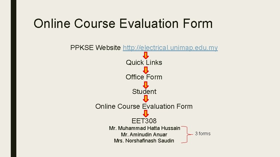 Online Course Evaluation Form PPKSE Website http: //electrical. unimap. edu. my Quick Links Office