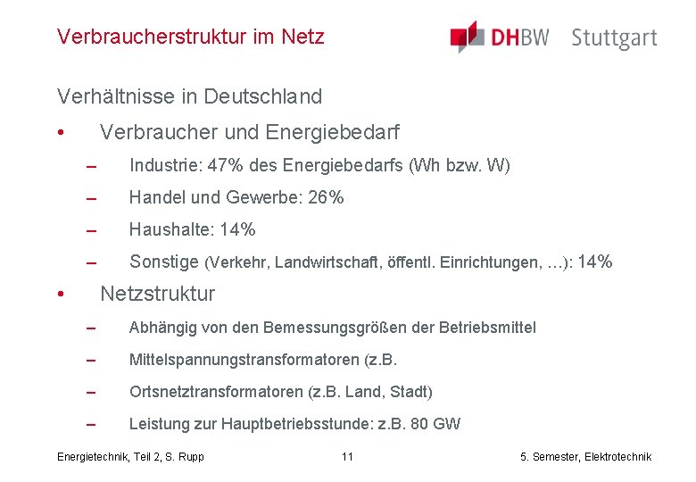 Verbraucherstruktur im Netz Verhältnisse in Deutschland • Verbraucher und Energiebedarf – Industrie: 47% des