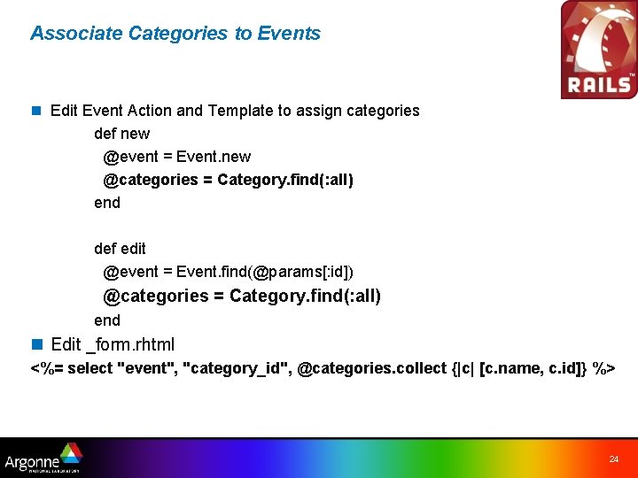 Associate Categories to Events n Edit Event Action and Template to assign categories def