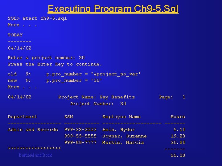 Executing Program Ch 9 -5. Sql SQL> start ch 9 -5. sql More. .