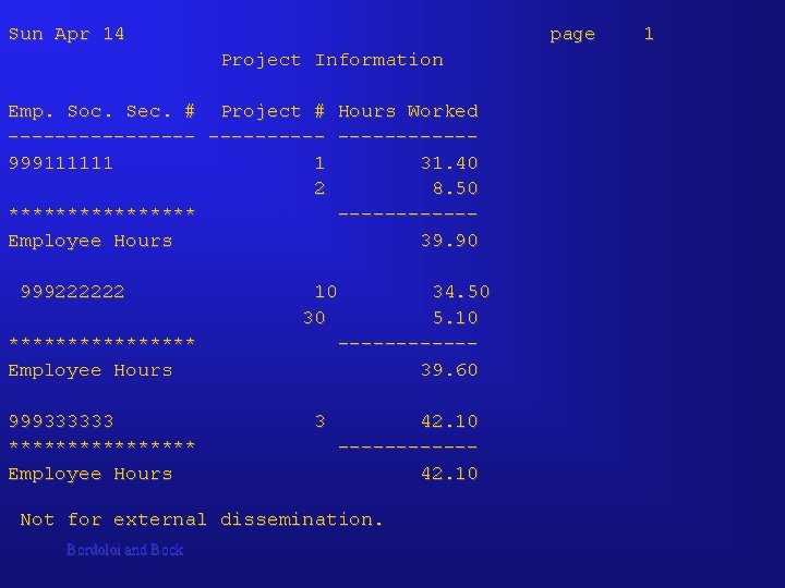 Sun Apr 14 page 1 Project Information Emp. Soc. Sec. # Project # Hours