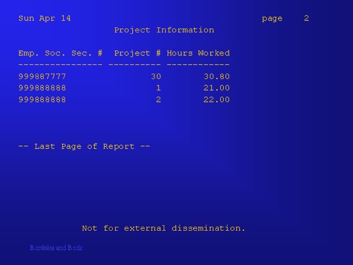 Sun Apr 14 page 2 Project Information Emp. Soc. Sec. # Project # Hours