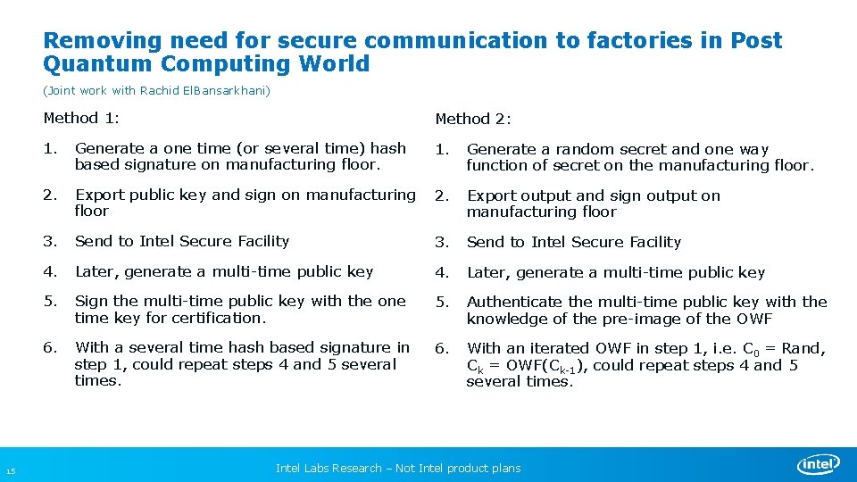 Removing need for secure communication to factories in Post Quantum Computing World (Joint work