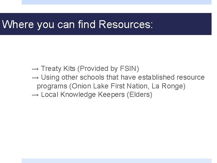 Where you can find Resources: → Treaty Kits (Provided by FSIN) → Using other