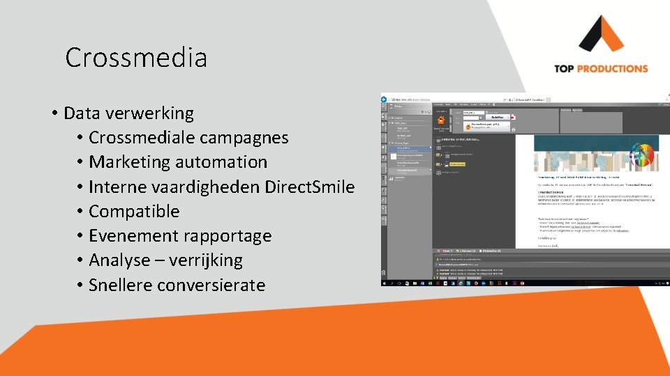 Crossmedia • Data verwerking • Crossmediale campagnes • Marketing automation • Interne vaardigheden Direct.