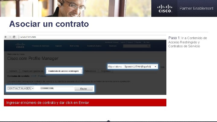 Asociar un contrato Paso 1: Ir a Contenido de Acceso Restringido y Contratos de