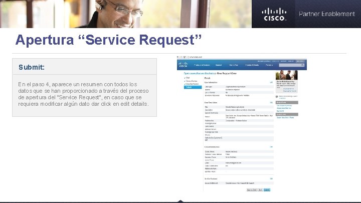 Apertura “Service Request” Submit: En el paso 4, aparece un resumen con todos los