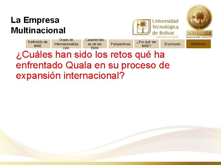 La Empresa Multinacional Definición de MNE Grado de Internacionaliza ción Característic as de las