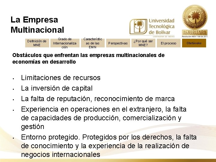 La Empresa Multinacional Definición de MNE Grado de Internacionaliza ción Característic as de las