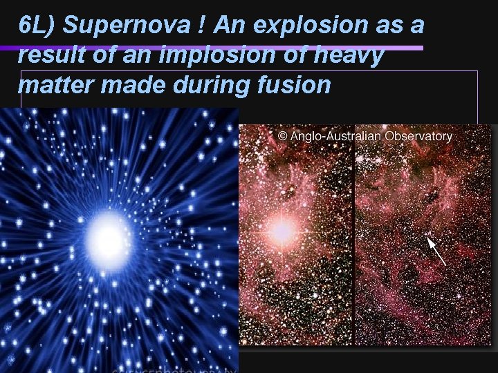 6 L) Supernova ! An explosion as a result of an implosion of heavy