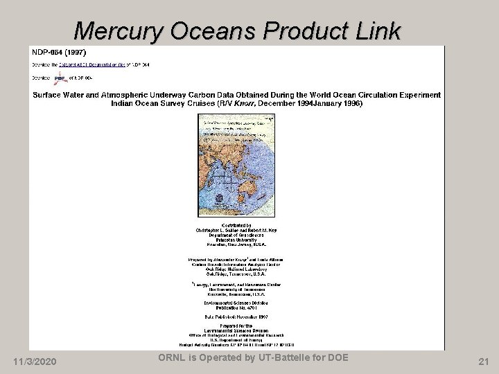 Mercury Oceans Product Link 11/3/2020 ORNL is Operated by UT-Battelle for DOE 21 
