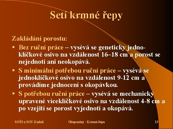 Setí krmné řepy Zakládání porostu: § Bez ruční práce – vysévá se geneticky jednoklíčkové