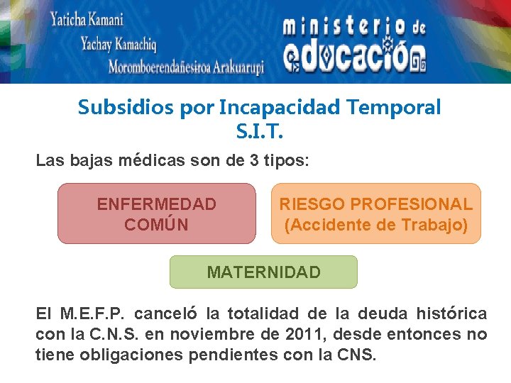 Subsidios por Incapacidad Temporal S. I. T. Las bajas médicas son de 3 tipos: