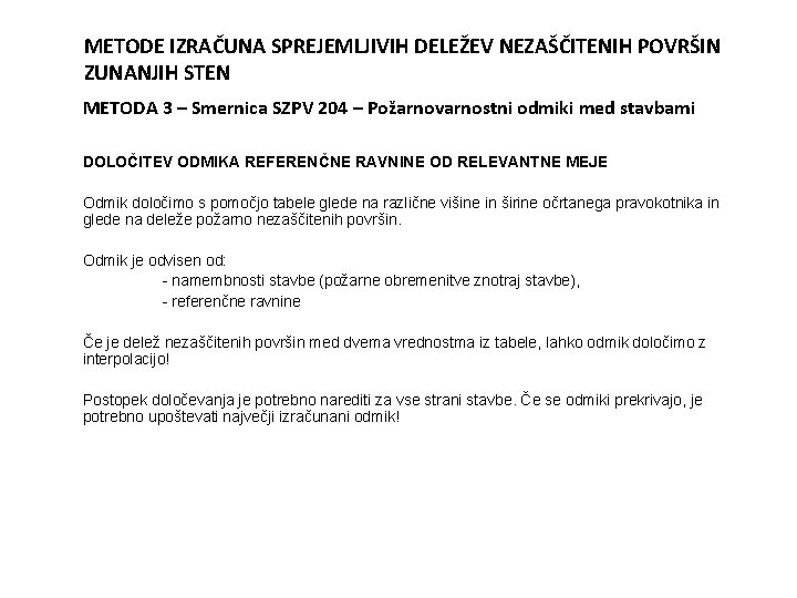 METODE IZRAČUNA SPREJEMLJIVIH DELEŽEV NEZAŠČITENIH POVRŠIN ZUNANJIH STEN METODA 3 – Smernica SZPV 204