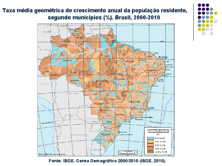 Taxa média geométrica de crescimento anual da população residente, segundo municípios (%). Brasil, 2000