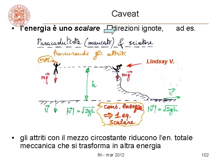 Caveat • l’energia è uno scalare �direzioni ignote, ad es. Lindsay V. • gli